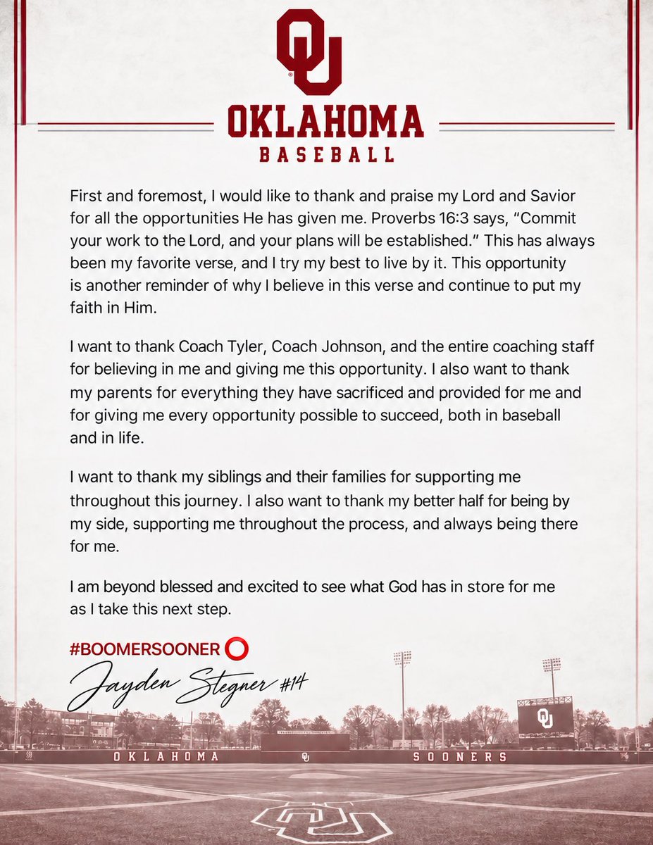 JaydenStegner14's tweet photo. #committed #boomer #Godisgood
@CoachJohnsonOU @CoachTJohnson45 @Reggie_Willits @CoachRaleyOU @coachbono8 @ken_guthrie @ryankgaines @arprospectcoach @ARPROSPECTS @SpectsBaseball @BubbaCarpenter_ @FSNorthsideBsb https://t.co/vU1sUGvFoA