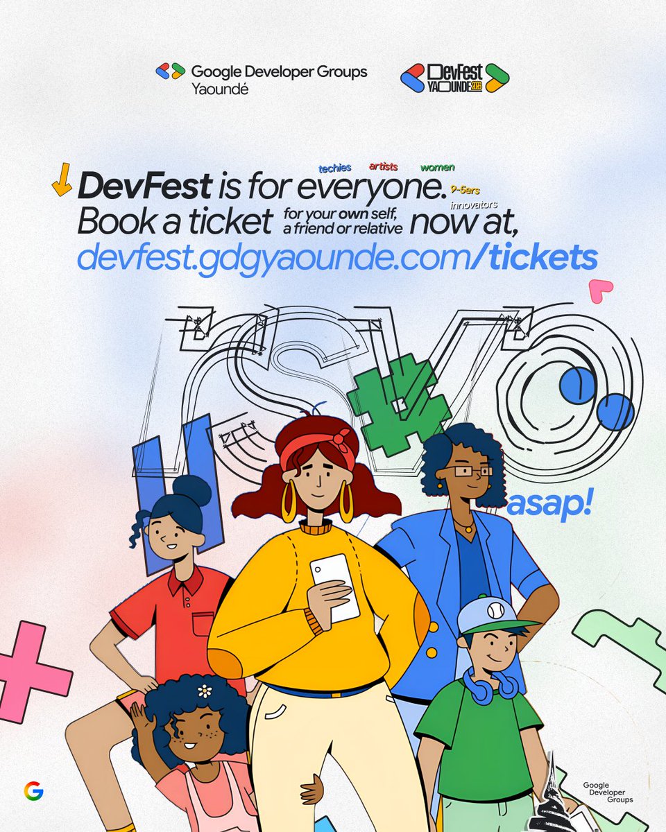 GDGYaounde's tweet photo. Okay, who's coming with us? 😁 DevFest Yaoundé is Nov 21!
You don't need to write code to belong. Developers, designers, students, and everyone curious—come for an idea that stays with you. 🥹

RSVP here: https://t.co/ApSrqREYzO 🚀

Who are you bringing? Tag them! 👇🏾 #DevFest2026 https://t.co/lNHLWlt9Uc