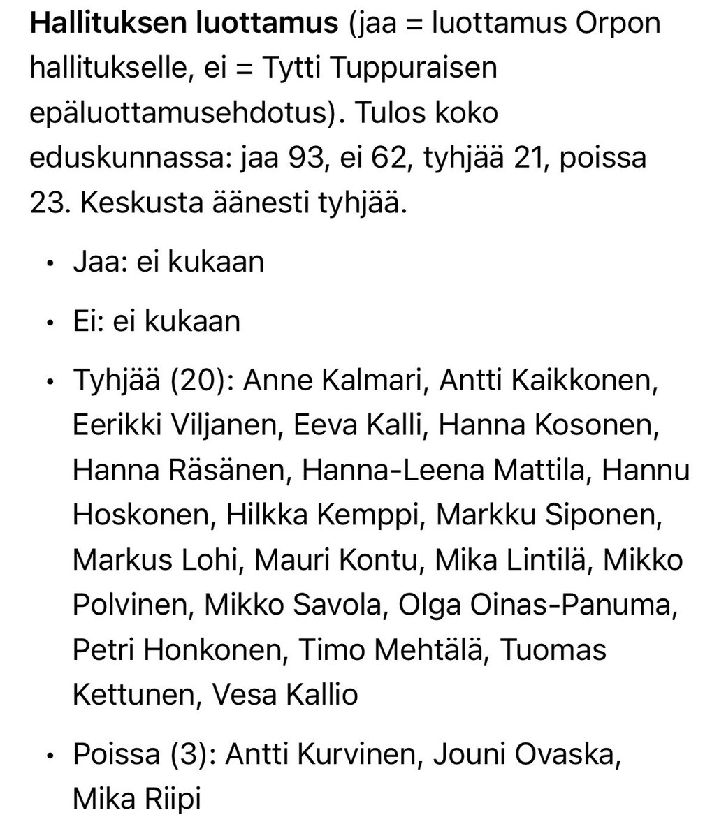 HarriSyrjalaine's tweet photo. Taas tyhjä paperi☝️

Keskusta äänesti tyhjää Demareiden epäluottamuksesta hallituksen lähi-itäpolitiikkaan. Eli Tuppuraisen esiintuomaan Häkkäsen vierailuun Daavidinlinko hankintaan liittyen.

Eli Keskustan näkemys ja mielipide on taas tyhjää🤔 https://t.co/RlTwf5xY52