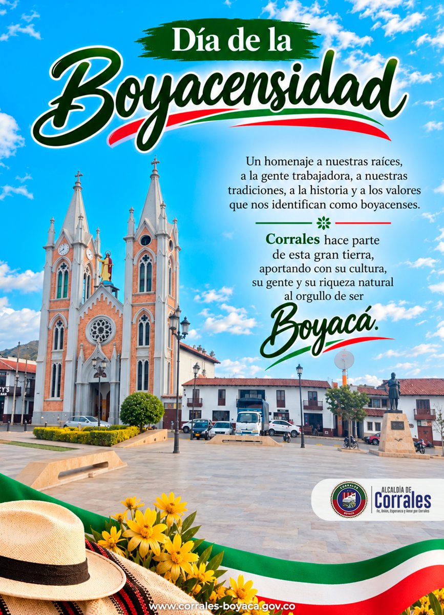 corralesboyaca's tweet photo. 🌄 Día de la Boyacensidad 💙💛💚

Hoy celebramos nuestras raíces, la fuerza de la gente trabajadora, las tradiciones que nos unen y los valores que nos identifican como orgullosos boyacenses.
#DíaDeLaBoyacensidad #OrgulloBoyacense #CorralesEsBoyacá
https://t.co/pY28vexdrH https://t.co/6PFzny68SV