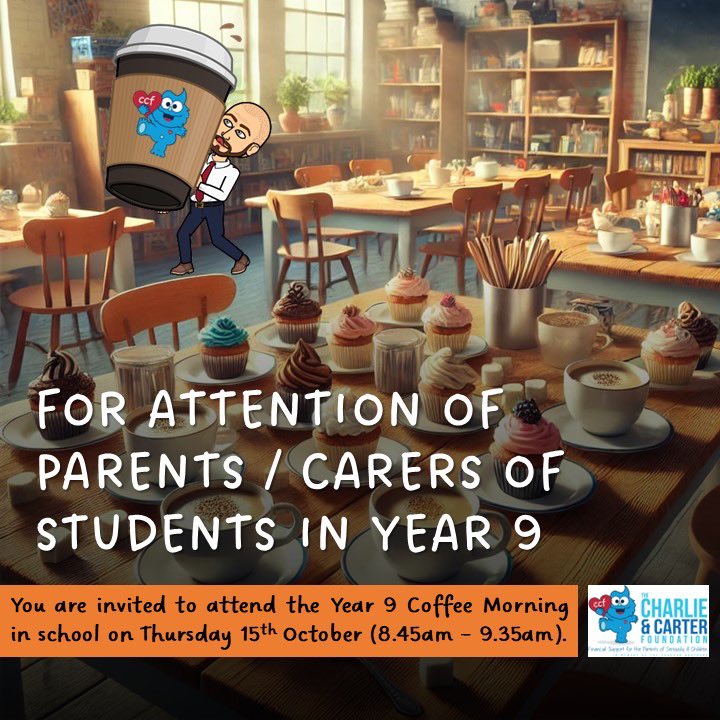 MortimerCC's tweet photo. π°πβοΈ YEAR 9 COFFEE MORNING! βοΈππ°
ποΈ Thursday 15th October
π₯ 8:45am - 9:35am
π For more information, and to sign up, please refer to the ClassCharts announcement.
π We look forward to seeing you there! π
#TeamMortimer #keepingintouch #support https://t.co/kCJgjx6wO4