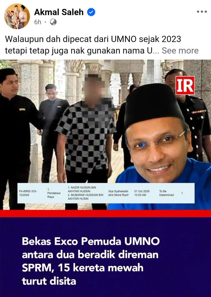 Nazril_Iznil's tweet photo. At least semak la fakta dulu wahai Akmal.....

Nazir Husin dikatakan buat "kerja" tu pada  penghujung tahun 2020
Nazir Husin dipecat dari UMNO pada tahun 2023
Maknanya masa dalam UMNO la Nazir Husin buat "kerja" tu https://t.co/GsO23hwEQf