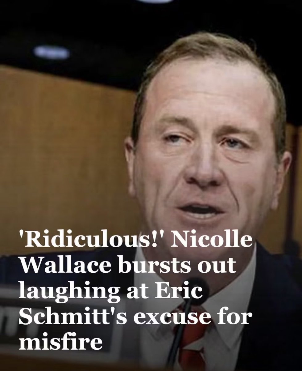 AnnieForTruth's tweet photo. MS NOW’s anchor Nicolle Wallace, broke out in laughter after hearing Eric Schmitt’s excuse of why his ploy to get Jack Smith to perjure himself backfired spectacularly! When Schmitt was asked about his mistake he said “It was not a mistake…I asked questions, and we’ll see if he answers truthfully.” The reality is, this Schmitty dirtbag got caught in a lie, Schmitt his pants and was up Schmitt’s Creek without a paddle! 🤣 Amy Klobuchar, pointing out the Atlanta Hawks and the Iowa Hawkeyes are different teams, had a slam dunk kicking his sorry a$$ to the curb! He was humiliated and embarrassed on national TV! ✅