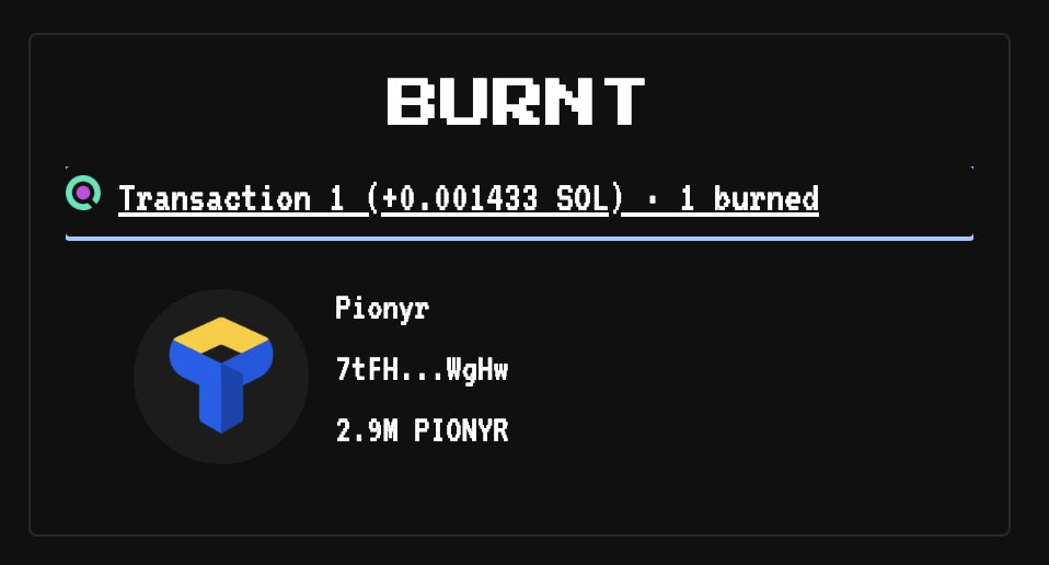 ulinnuhaeth's tweet photo. Just burned dev initial buy of $PIONYR (0.3% supply) for the love of the game

https://t.co/lZF12XH5qR https://t.co/f0trk8YTv6