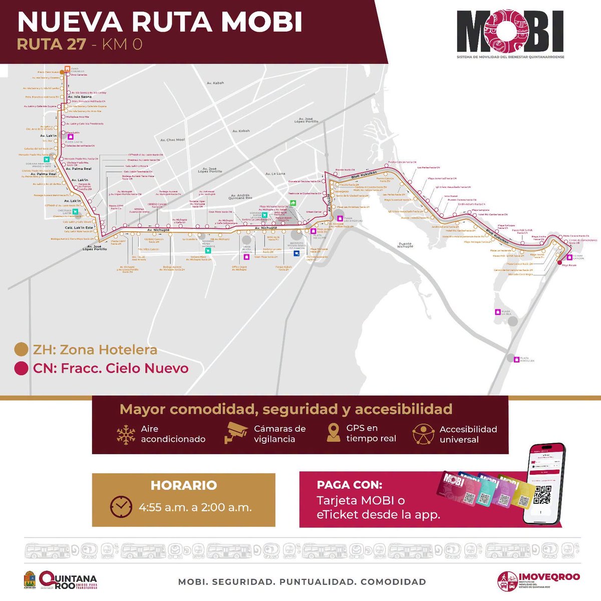 imoveqroo's tweet photo. 🔹Tarjeta MOBI de tarifa general: Cómprala en OXXO, Dunosusa, GoMart y 7-Eleven.

🔹 Tarjeta de crédito o débito 

¡Nos vemos a bordo! 🙌🚌

MOBI no solo es moverse, es avanzar juntos.

#MOBI #Ruta27 #Kilómetro0 #Cancún #MovilidadDelBienestar #IMOVEQROO https://t.co/6Q7I3ZrN77