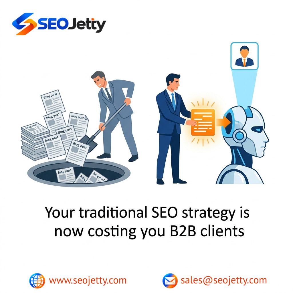 SEOjetty's tweet photo. Traditional SEO is failing. AI Answer Engines now decide who gets seen. Is your content ready? 🤖

Shift to Answer Engine Optimization (AEO) &amp; Generative Engine Optimization (GEO) to drive revenue.

Future-proof your strategy: https://t.co/K0A4FOnMUq
#AEO #GEO #ContentMarketing https://t.co/pdtW3hADcu