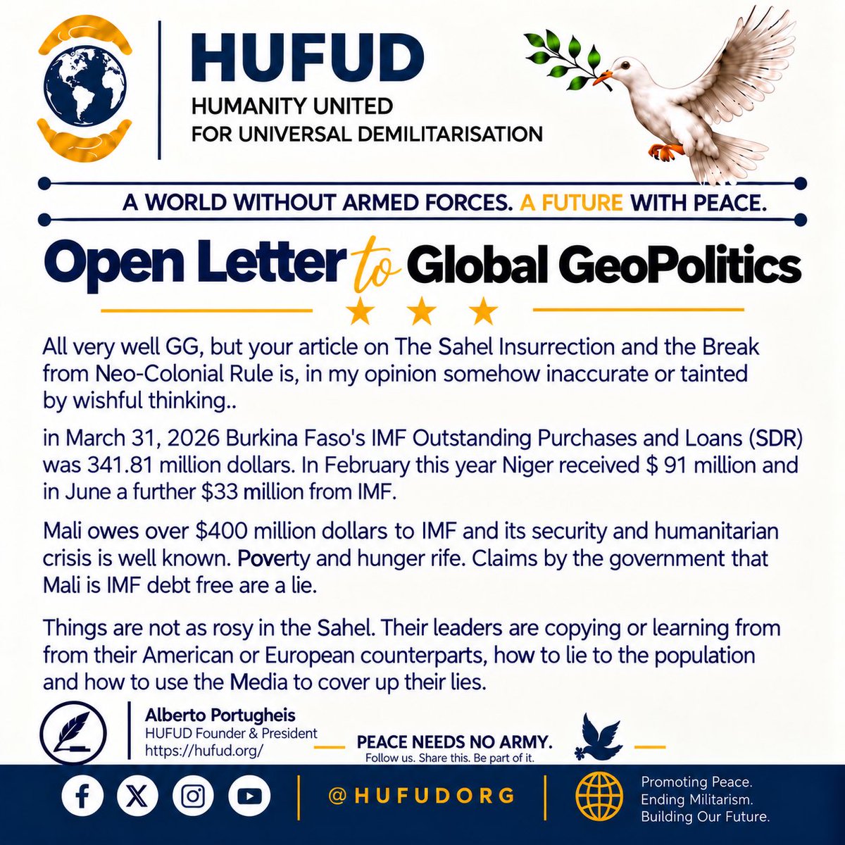 Hufudorg's tweet photo. #HUFUD
#Sahel
#NeoColonialism
#IMF
#PeaceNeedsNoArmy https://t.co/rKPpZ7z5iT