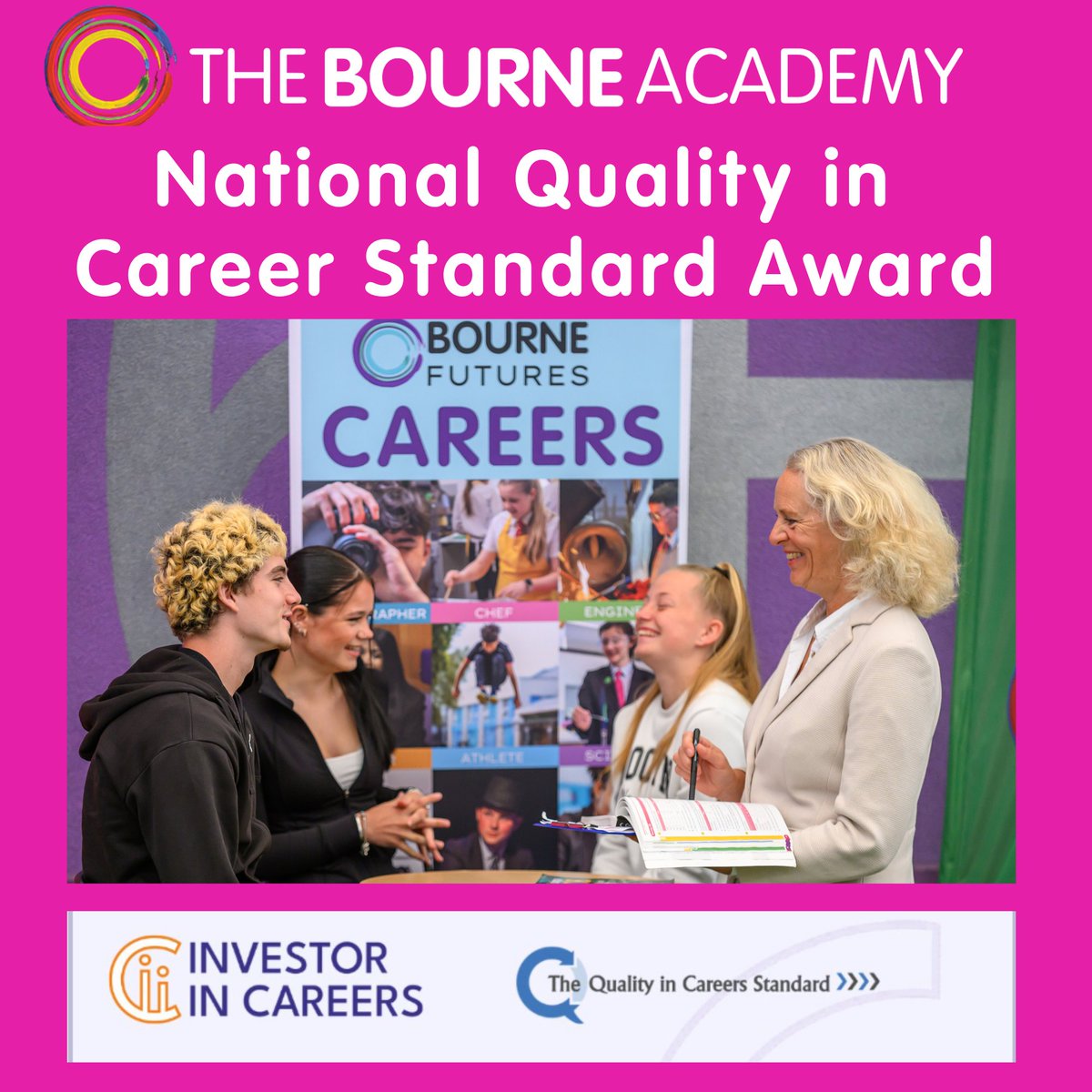 BourneAcademy's tweet photo. We are proud to announce that The Bourne Academy has successfully achieved reaccreditation of the national Quality in Careers Standard, recognising the quality of our careers education, information, advice and guidance.

#QualityinCareers #CareersEducation #TheBourneAcademy https://t.co/vLLhpAJYqe
