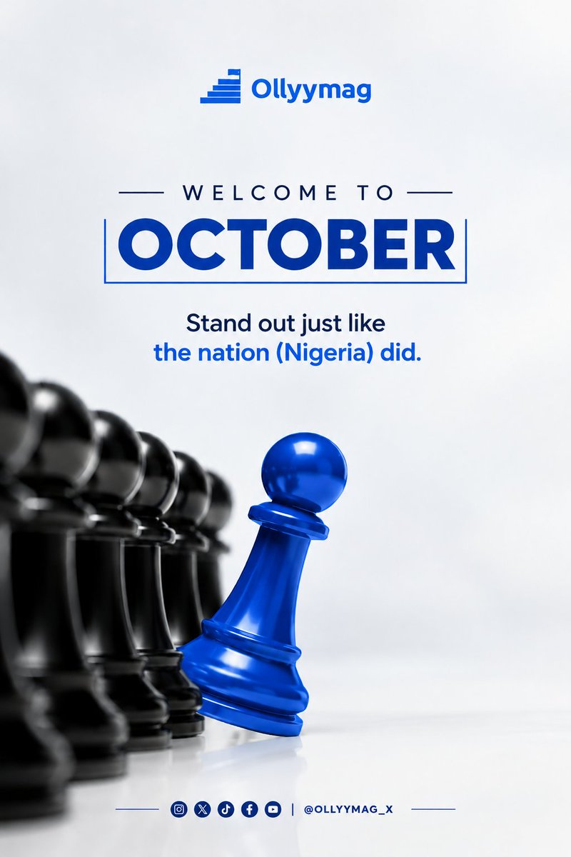 OLLYYMAG_X's tweet photo. Welcome to October! 🔵⚪

October reminds us what it means to STAND OUT. Just like our nation did 66 years ago.

At Ollyymag, we build careers, brands, and people who stand out.

This October, dare to be different. Dare to be exceptional.
 
Happy New Month!

 #HappyNewmonth https://t.co/0PJWR2jOZ5