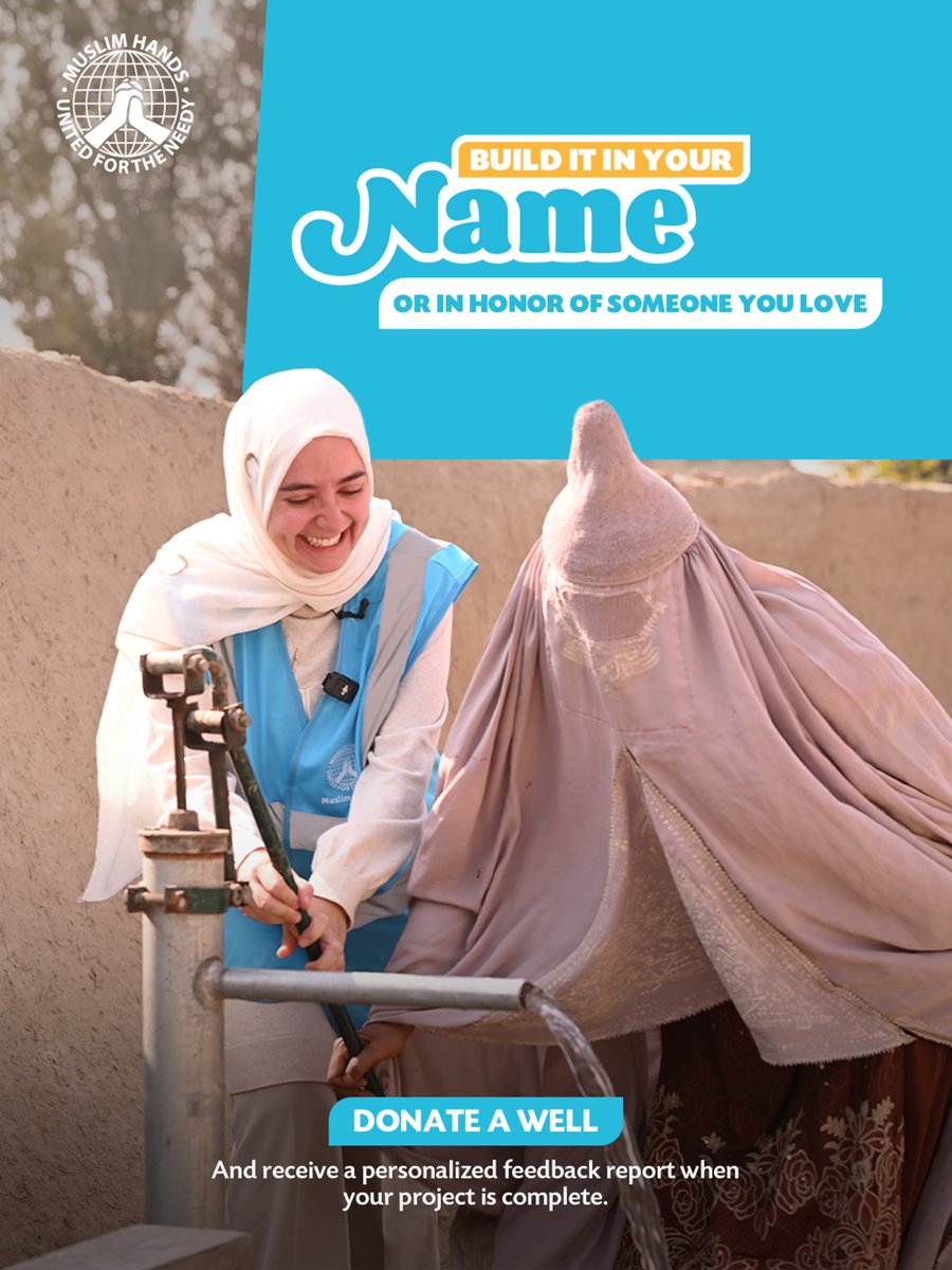 muslimhandsusa's tweet photo. With a personalized well, you can help provide a community with access to clean water while dedicating the project in your name or in honor of someone you love.

Once the project is complete, you’ll receive a personalized feedback report showing the impact of your gift. https://t.co/610MPum6gt