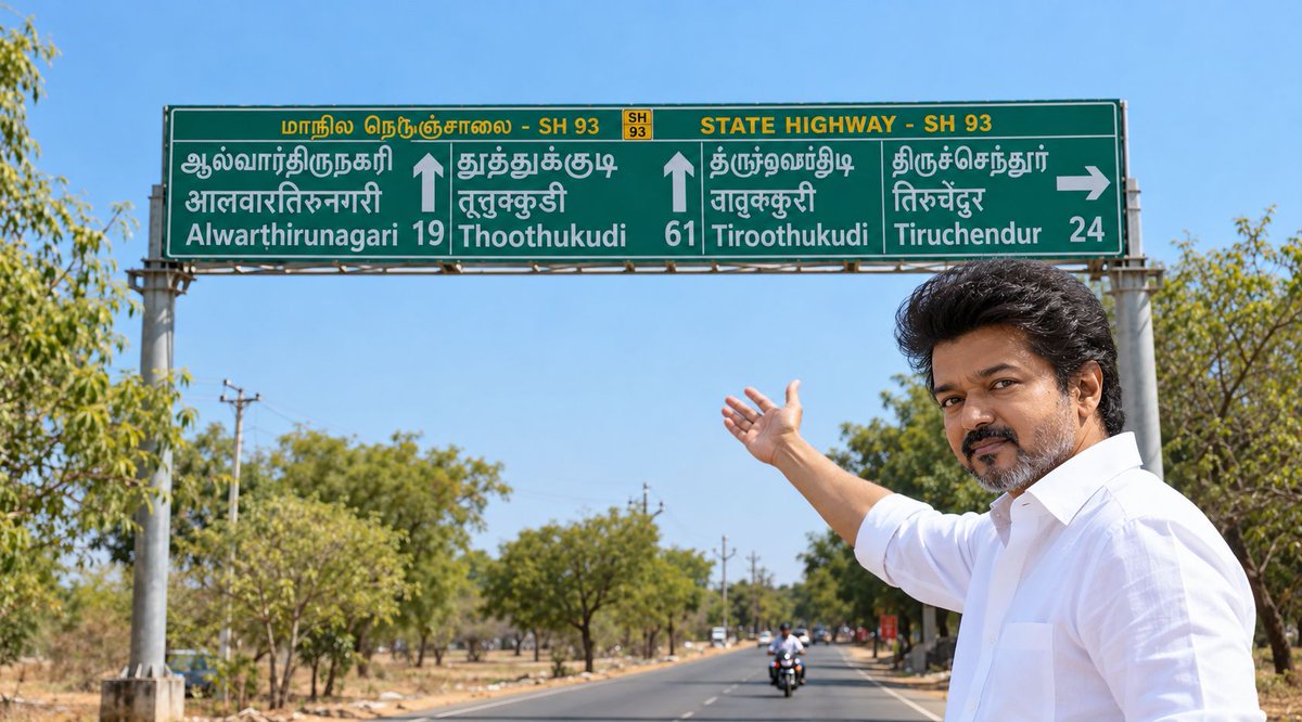 IndianTechGuide's tweet photo. 🚨 The Tamil Nadu government suspended two officials after Hindi lettering appeared on a state highway signboard. (HT) https://t.co/XGKD1aARbh