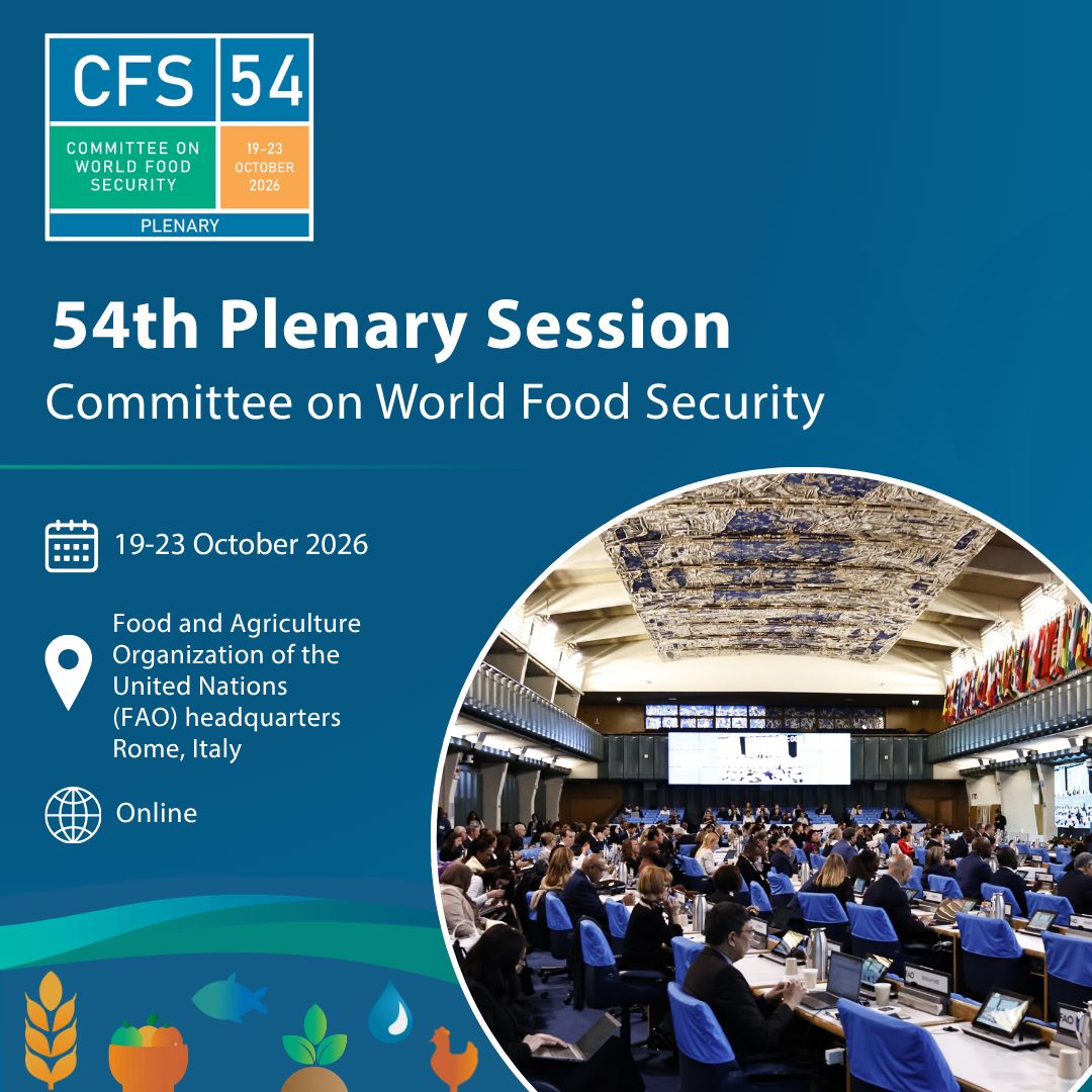 UN_CFS's tweet photo. What can you expect from #CFS54?  
𝗛𝗶𝗴𝗵-𝗹𝗲𝘃𝗲𝗹 𝗱𝗶𝘀𝗰𝘂𝘀𝘀𝗶𝗼𝗻𝘀, 𝗽𝗼𝗹𝗶𝗰𝘆 𝗱𝗶𝗮𝗹𝗼𝗴𝘂𝗲𝘀 𝗮𝗻𝗱 𝗺𝘂𝗹𝘁𝗶-𝘀𝘁𝗮𝗸𝗲𝗵𝗼𝗹𝗱𝗲𝗿 𝗲𝘅𝗰𝗵𝗮𝗻𝗴𝗲𝘀 𝗼𝗻 𝗳𝗼𝗼𝗱 𝘀𝗲𝗰𝘂𝗿𝗶𝘁𝘆 𝗮𝗻𝗱 𝗻𝘂𝘁𝗿𝗶𝘁𝗶𝗼𝗻.🌍️ 📝

Learn more:
🔗https://t.co/gopu2mDLMo https://t.co/c6nU8ishFZ