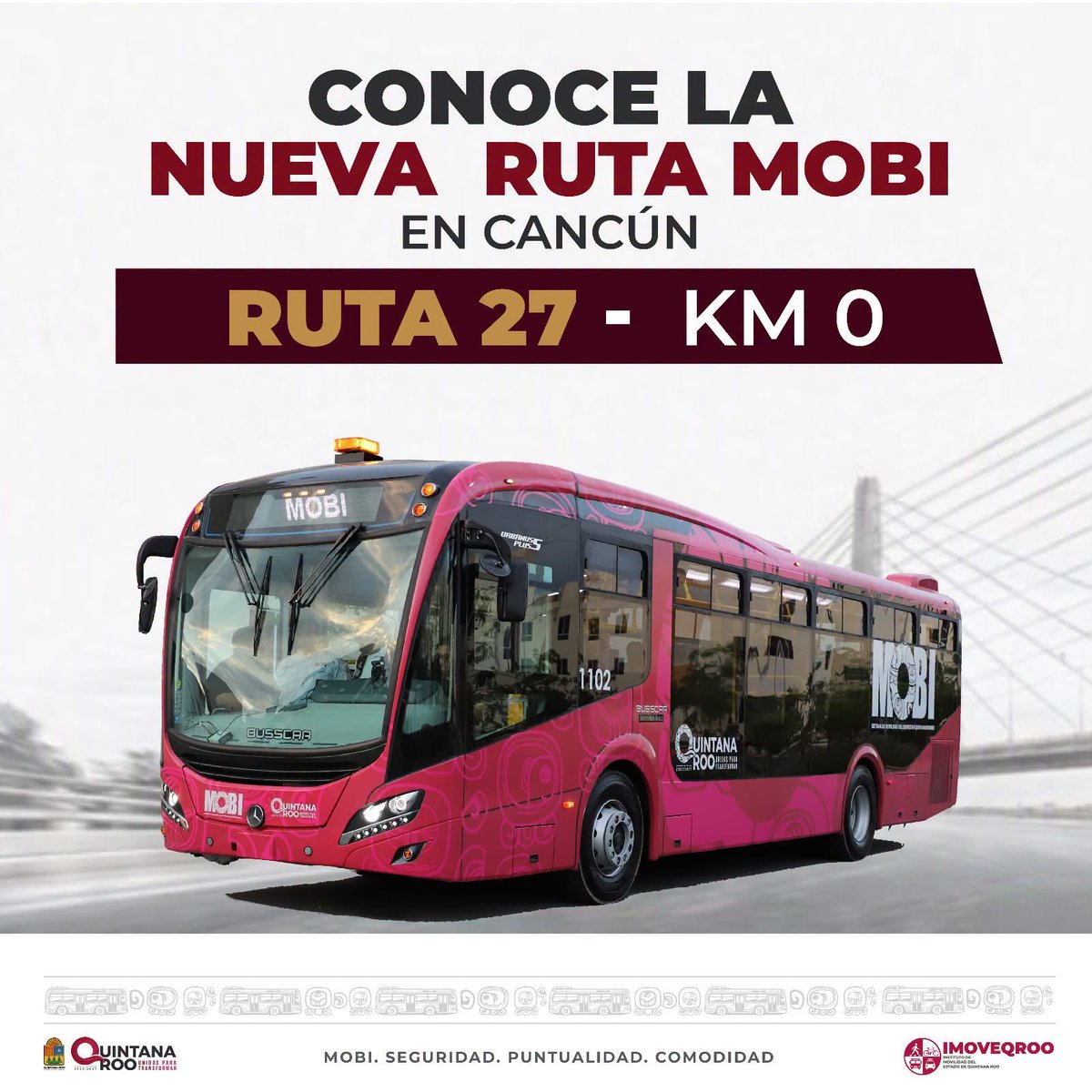 imoveqroo's tweet photo. 🚌💙 ¡Conoce la Ruta 27 Kilómetro 0!

📍 Salimos desde Cielo Nuevo, pasamos directamente por Plaza Las Américas y de ahí entramos a la Zona Hotelera por el Kilómetro 0 hasta retornar por Mercado Coral Negro. 🌴✨

⏰ De lunes a domingo, de 4:55 a.m. a 2:00 a.m. https://t.co/cuQzJLTgDK