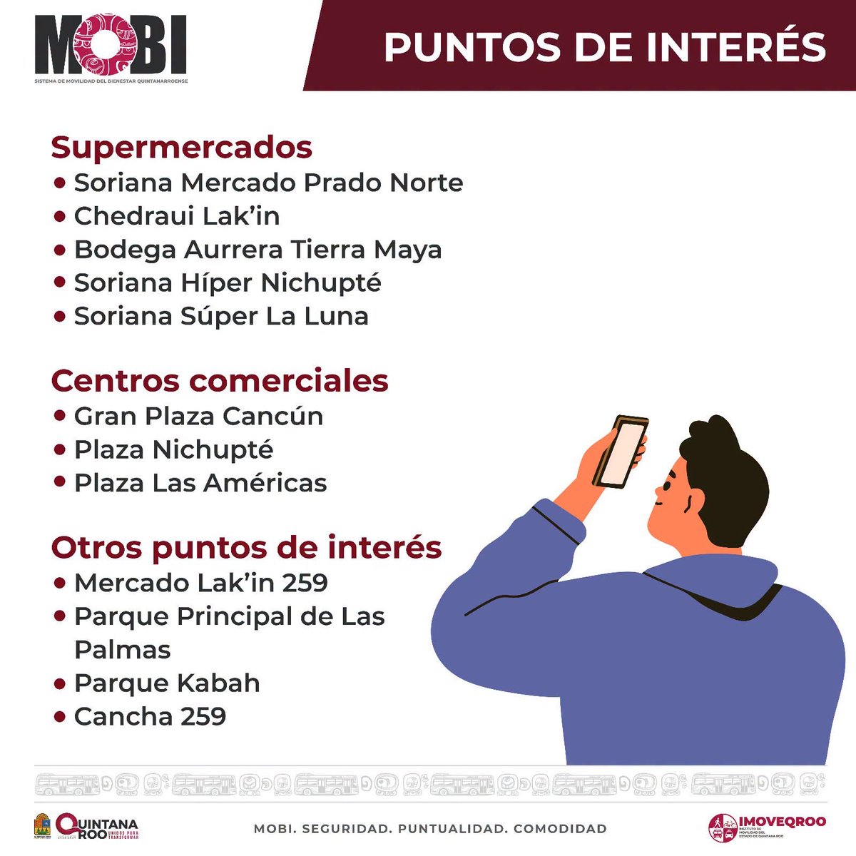 imoveqroo's tweet photo. 🚌💙 ¡Conoce la Ruta 27 Kilómetro 0!

📍 Salimos desde Cielo Nuevo, pasamos directamente por Plaza Las Américas y de ahí entramos a la Zona Hotelera por el Kilómetro 0 hasta retornar por Mercado Coral Negro. 🌴✨

⏰ De lunes a domingo, de 4:55 a.m. a 2:00 a.m. https://t.co/cuQzJLTgDK
