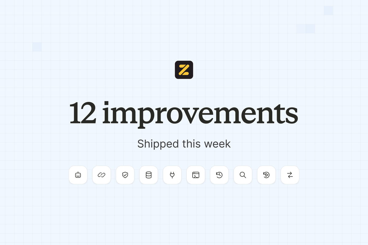 domwhyte42's tweet photo. 12 improvements we shipped to Zite this week:

1. Auto mode

Auto mode keeps building with fewer interruptions, automatically approving routine steps while stopping for sensitive actions.

2. See your active MCP connections

Zite now shows which 3rd party agents are connected to your workspace.

3. Manage MCP across your team

Admins can see when each agent connection was last used, which workspaces it can access, and revoke access when needed.

4. Connect integrations once per workspace

Connect Slack, Airtable and other integrations once, then use them across every app in your workspace. Secrets now work the same way, too.

5. Safer publishing

Zite now warns you before publishing if the change would affect who can access your app.

6. Better databases

Lookups can reference other lookups, formulas can display results as colored select chips, and Airtable imports now support up to 250,000 records.

7. Attio, Apollo + Typeform

Three new integrations are live. You can also request new integrations directly from the integration picker.

8. app.zite .com

The Zite dashboard and editor now live on the Zite domain.

9. Better workflow history

Workflow history now goes back 90 days instead of 7, with clearer errors and retry logic.

10. Search your whole workspace

Search now finds tables, people, roles and connections in a workspace, not just apps.

11. Builds survive interruptions

Builds interrupted by a deploy or network issue can now be resumed in one click.

12. Automatic model fallback

If Opus declines a request, Zite automatically retries with a fallback model instead of ending the build.

We have several major feature releases coming out next week in @zite, stay tuned.