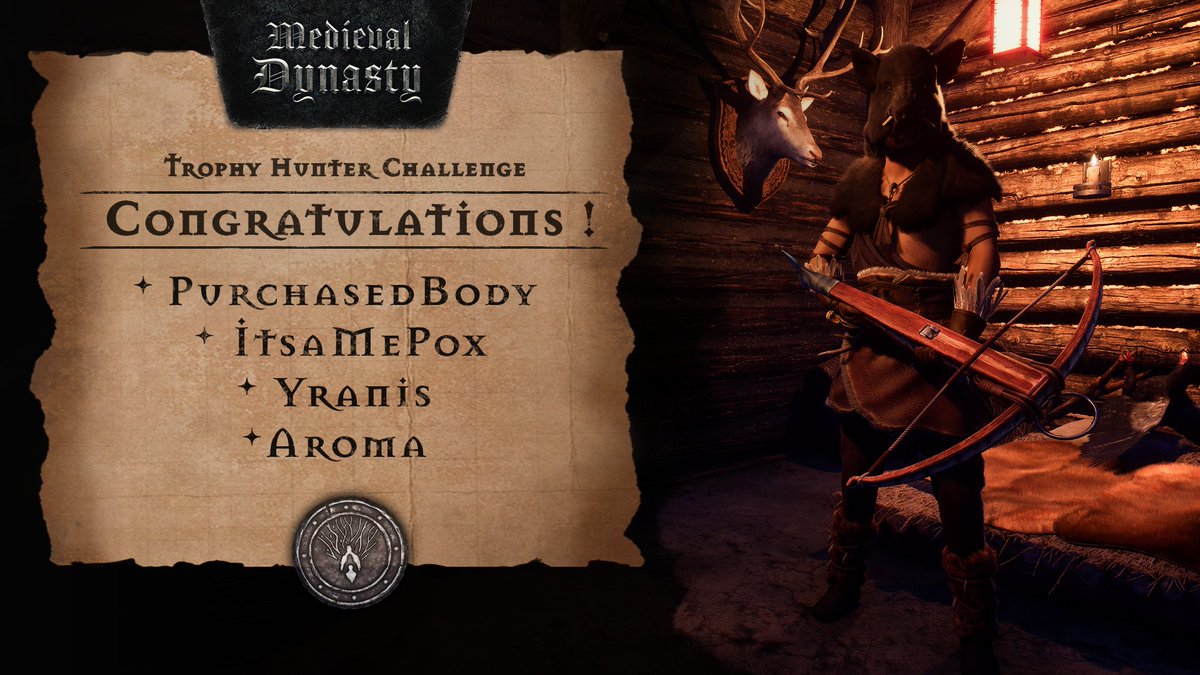 render_cube's tweet photo. We launched the Trophy Hunting Challenge thinking it might take a little while for hunters to track down all the Legendary Animals.

Instead, the first entries started coming in almost immediately and we received way more messages than we expected in such a short time! 🐺

Thank you to everyone who jumped into the hunt so quickly and a huge congratulations to our quickest Trophy Hunters! 🏅

#medievaldynasty #rendercube #wildlife #hunting #gaming