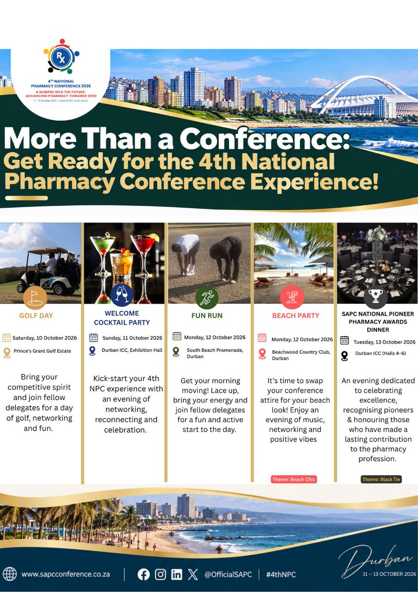 OfficialSAPC's tweet photo. Get ready for the 4th NPC experience!
The 4th NPC is more than an opportunity for professional learning & knowledge exchange. It is a chance to connect, network, celebrate the profession & create memorable experiences with fellow pharmacy professionals.
#sapc #4npc #pharmacy https://t.co/kaAYFj4Ow5