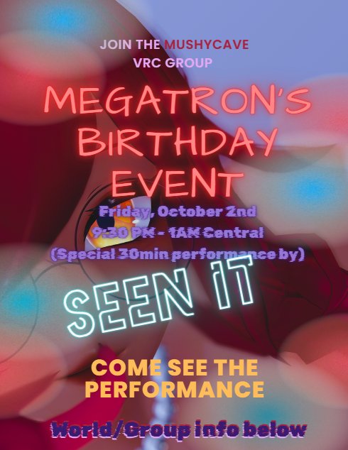 MegatronMcflury's tweet photo. Forgot to post here but if you play VRchat and wanna meet more people or streamers like me come to my birthday party tonight!! 
IT WAS MY BIRTHDAY YESTERDAY BUT IM.THROWING THE PARTY ON A FRIDAY!!🧁🧁💫

#vrchat #VRVR #vrchatcommunity
#vtuber #birthday
 https://t.co/y6rLcif0l2 https://t.co/t7VPr4P1W5