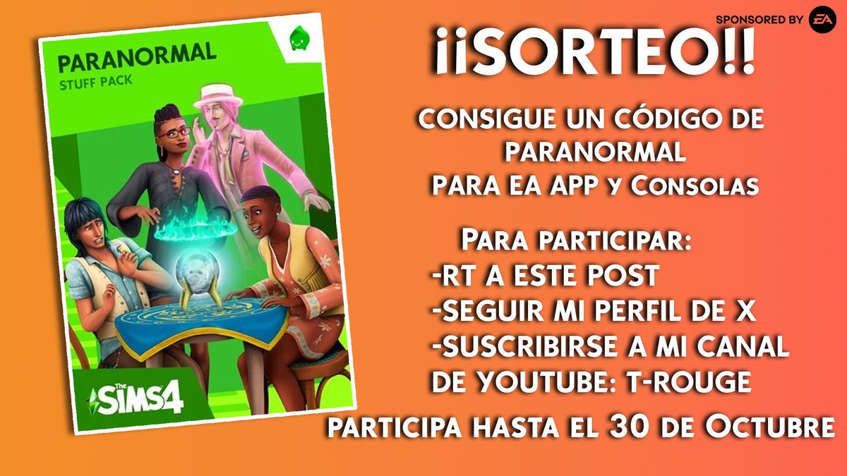 TanuskaRouge's tweet photo. 🎁Sorteíto!!! Gracias a #eacreatornetwork tendréis la oportunidad de ganar un código para el pack de accesorios de PARANORMAL de Los Sims 4. Para la EA APP y Consolas (esta vez no entra la opción de steam). Tenéis para participar hasta el 30 de Octubre, mucha suerte a todos!! https://t.co/r9n0AN6arr