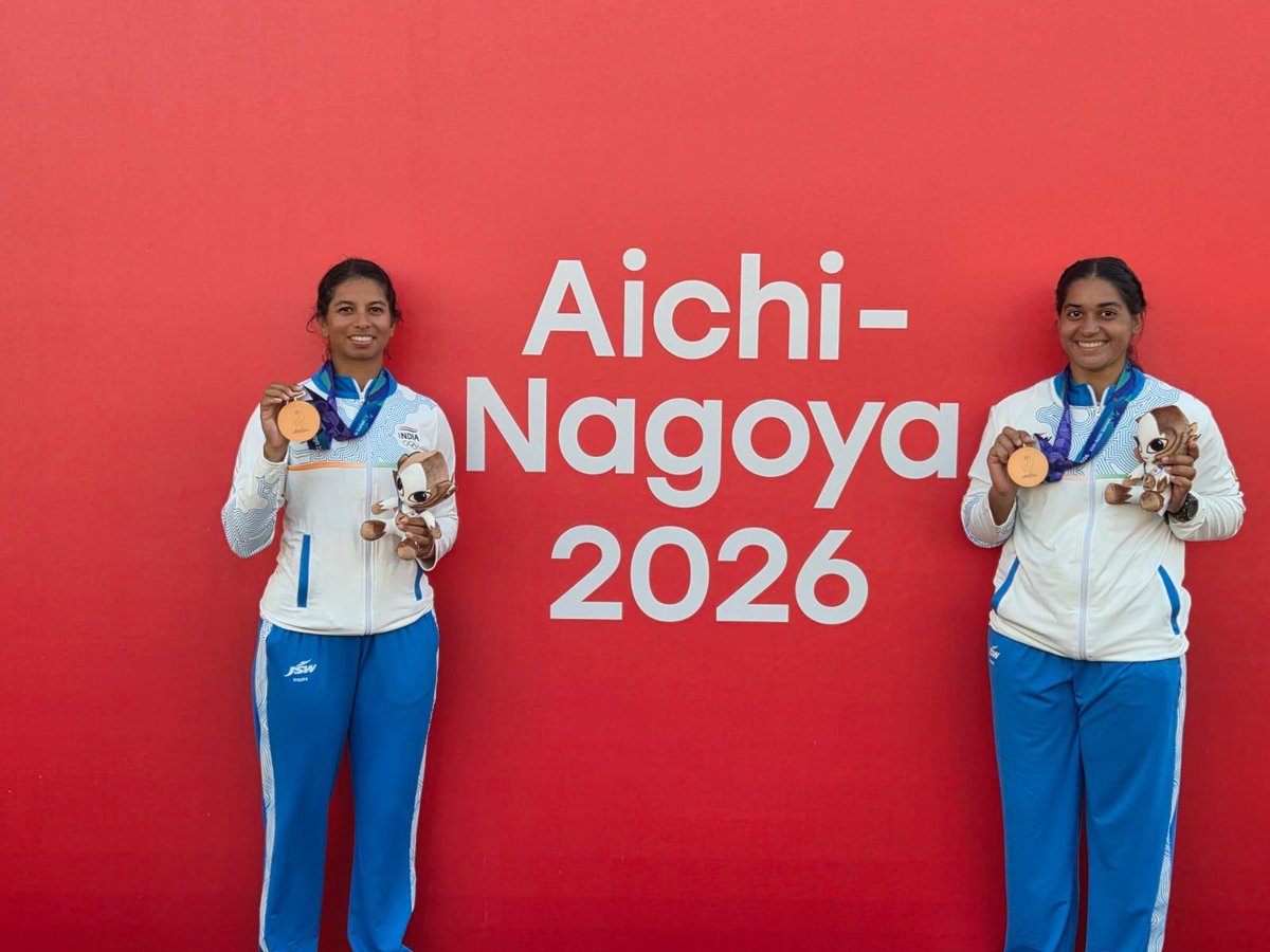 YAIUpdates's tweet photo. Indian Sailing Team won three medals at Aichi Nagoya Asian Games 26, Silver 🥈 to Manu &amp; Prince in 49er class, Bronze 🥉 each to Harshita &amp; Shital in 49erFX and Nethra in ILCA6 classes.
Bravo Zulu to all team members 
#asiangames2026 #aichinagoya2026 #yachtingassociationofindia https://t.co/rcYYLeXTHg