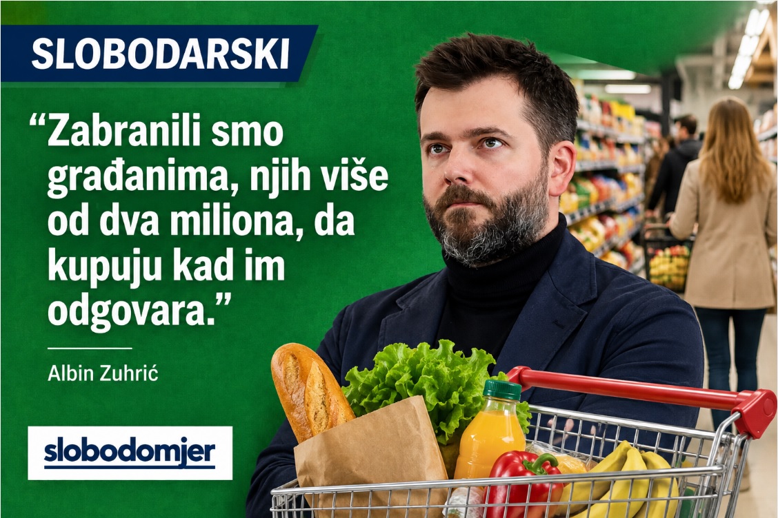 liberalniforum's tweet photo. Albin Zuhrić traži ukidanje neradne nedjelje:

„Zabranili smo građanima, njih više od dva miliona, da kupuju kad im odgovara.“

Pravo na odmor ne mora značiti zabranu rada i trgovine.

👉 Nova analiza na Slobodomjeru.

https://t.co/1C59pNSfWv https://t.co/fS58AmUKFu