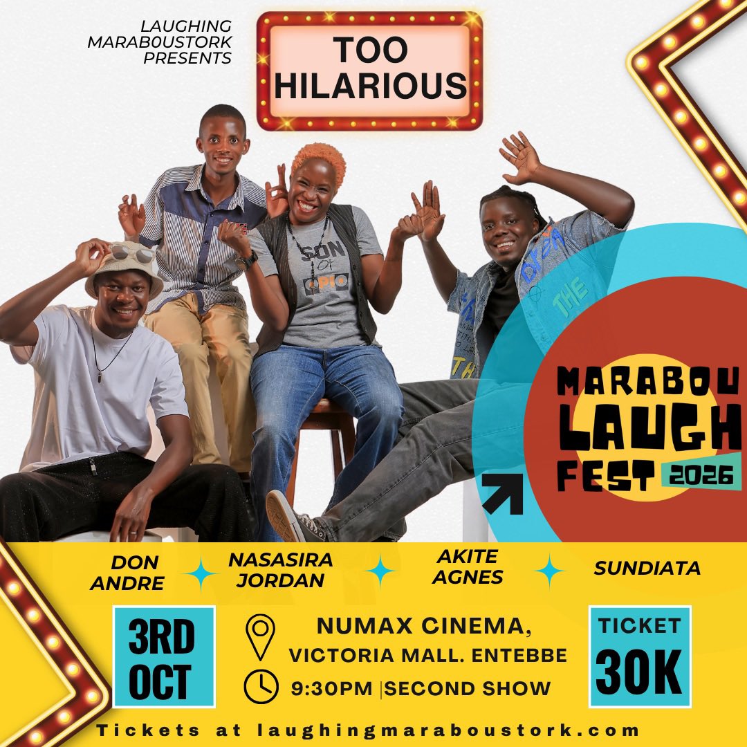 LaughMarabstork's tweet photo. Tomorrow, we close the Marabou Laugh Fest off with too massive shows: Too Funny Too Hilarious at NuMax Cinema (Victoria Mall, Entebbe). Come through. #MLFest26 🪅

Tickets at https://t.co/FQZL1r2X2P https://t.co/jFB7djhp8f