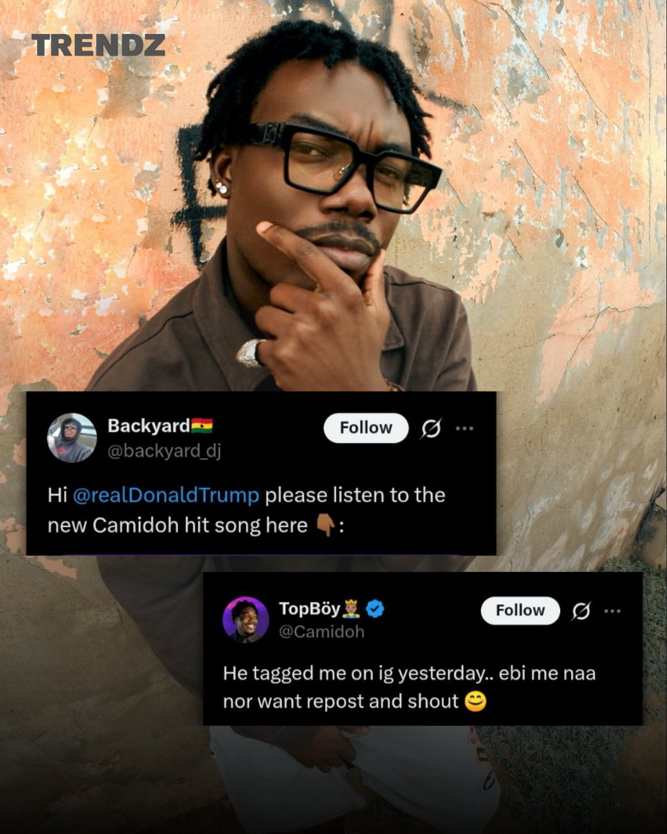Trendz_233's tweet photo. Apparently, Camidoh ignored Donald Trump on IG 😅

#themusicculture https://t.co/IpI0HzCqJF