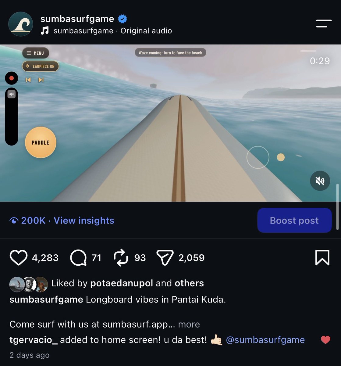 SumbaSurf's tweet photo. 200k views in 2 days!!!! Thank you 🙏🏼 

https://t.co/45qe5HE3NZ 
https://t.co/4feo3LETn7

#gamedev #surf #surfing #indiegame #game https://t.co/VcsNP1idQV