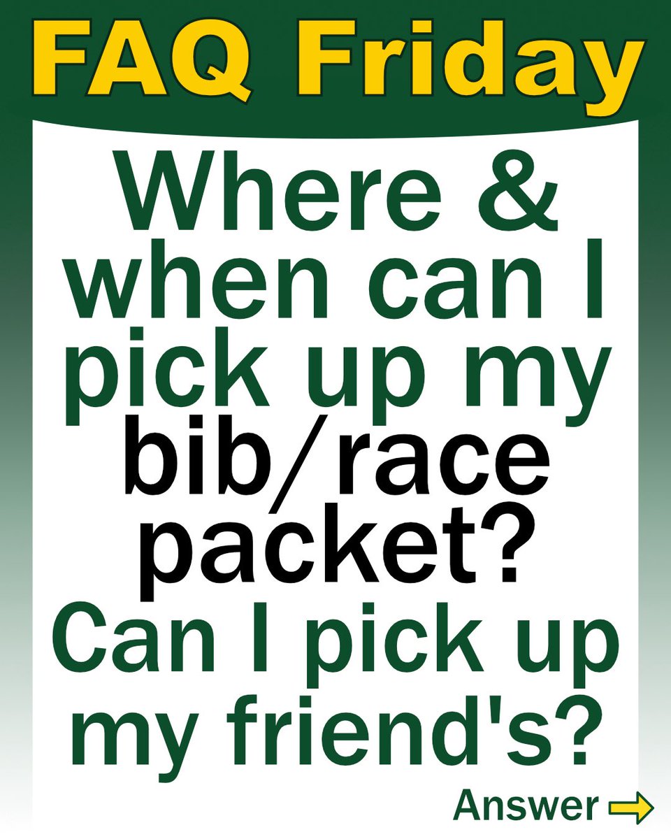 RunBaystate's tweet photo. 📣 FAQ FRIDAY: Can someone else pick up my bib?

Yes! Friends/family can pick up your bib at the Baystate Expo Friday or Saturday before race day, or Sunday race morning.

They’ll need an ID + a picture/copy of your ID (electronic or paper).

#BaystateMarathon #RunBaystate https://t.co/7NzDBzaKIM