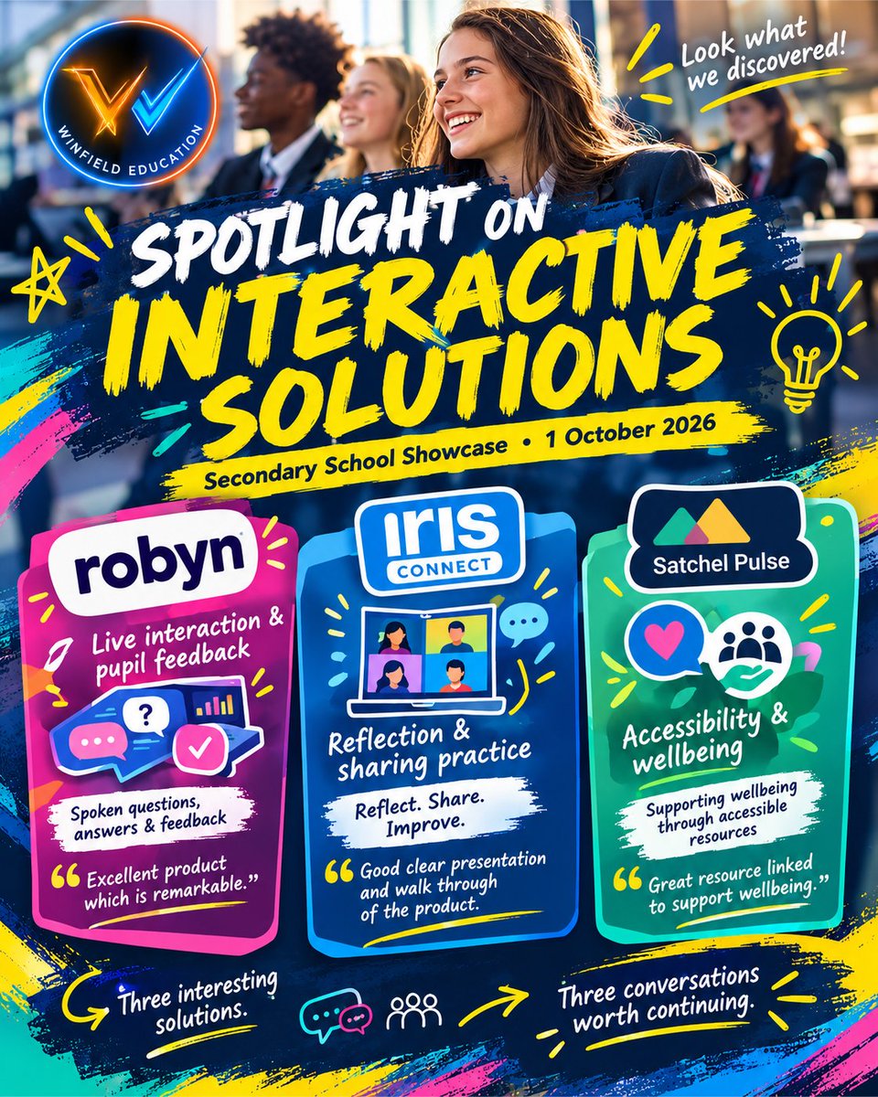 Winfield__Ed's tweet photo. What a fantastic result for our 1 October secondary showcase! 🎉 We are thrilled to share that 100% of the 24 people who completed our feedback rated the evening as good or excellent, and every single one would recommend our showcases to others. ⭐

Discovering new education products and services was the most valuable part of the evening for the majority of attendees. 💡 This enthusiasm translated into 38 requests for follow-up information, evidence, and trials across our six brilliant presenting companies: Robyn, IRIS Connect, Satchel Pulse, All Aboard Learning, Well4U, and Paperly. 🤝

As one anonymous participant highlighted, it was a "relaxed and informal evening showcasing six innovative new products." 🏫 A huge thank you to the national organisations and independent programmes who shared their passion, and to everyone who joined us to keep up to date with the latest ways to support their schools! 👏✨