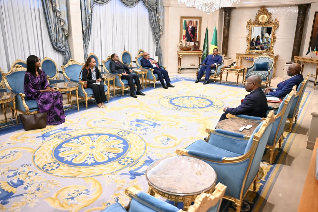 UN_UNOCA's tweet photo. In Brazzaville, @souefmo_elamine was received by H.E.M. Denis Sassou N’Guesso, President of the Republic of #Congo. The rich and constructive discussions focused on #peace and #security issues in the region, as well as on strengthening multilateralism and preventive diplomacy. The Head of @UN_UNOCA commended the President’s active commitment to peace, dialogue, and cooperation in Central Africa and across the continent, and reaffirmed UNOCA’s readiness to support regional efforts in promoting peace and security.