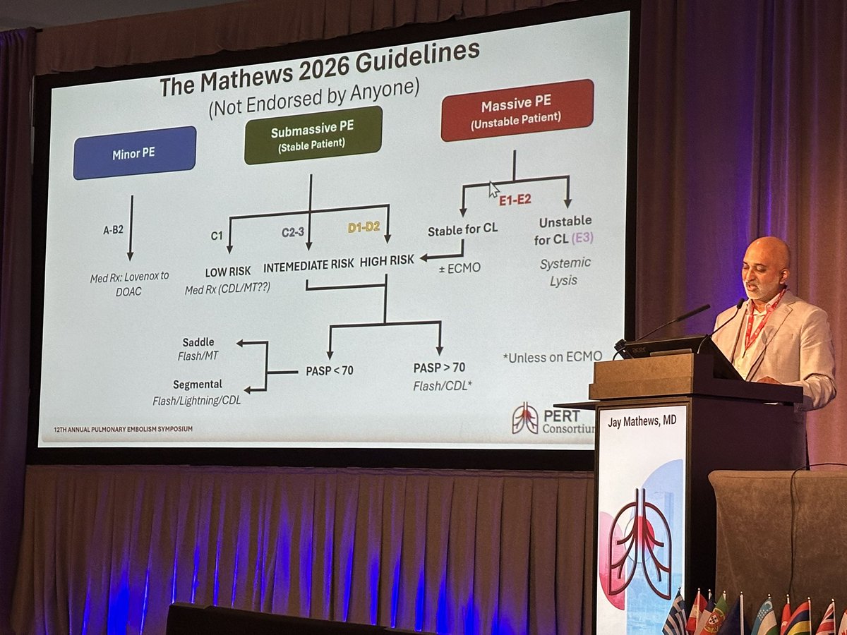 PERTConsortium's tweet photo. @JayMathewsMD @em_ccmdoc and @patrickmuckmd closing off our #HighRiskPE session with a lively debate looking at catheter based options vs systemic lytics vs surgical embolectomy in these deteriorating patients #PERT2026 https://t.co/UFEDSKJe2E