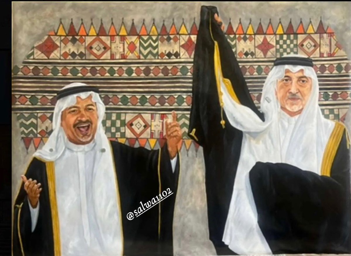 Salwa1102's tweet photo. بورتريه لصاحب السمو الملكي الأمير خالد الفيصل بن عبدالعزيز آل سعود، يؤدي رقصة العرضة السعودية، مع تفاعل صاحب السمو الأمير بندر بن خالد الفيصل بن عبدالعزيز آل سعود في مشهد يجسد الاعتزاز بالموروث الثقافي والهوية الوطنية السعودية.  #الأمير_بندر_بن_خالد_الفيصل #الامير_خالد_الفيصل https://t.co/0VzrrsOCtr