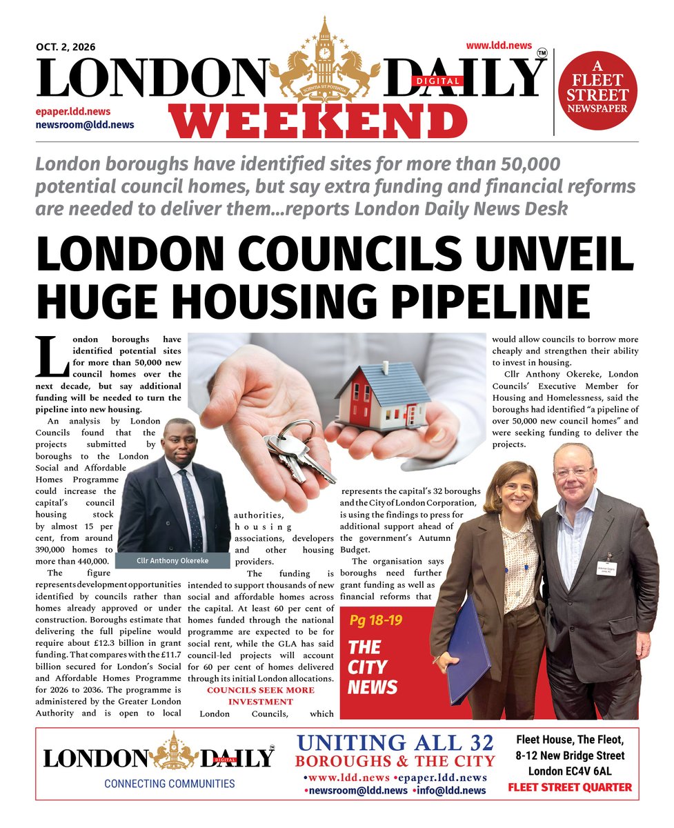 LDNDailyDigital's tweet photo. UK Boroughs to build more houses, Westminster Council to decide on a proposal to end poverty in the borough, tributes pour in for Esther Rantzen - London Daily Digital on WEEKEND. OCT 2, 2026 - Please click to read the full edition - https://t.co/3PF06yJaZG @londoncouncils https://t.co/DCynsf6jpD
