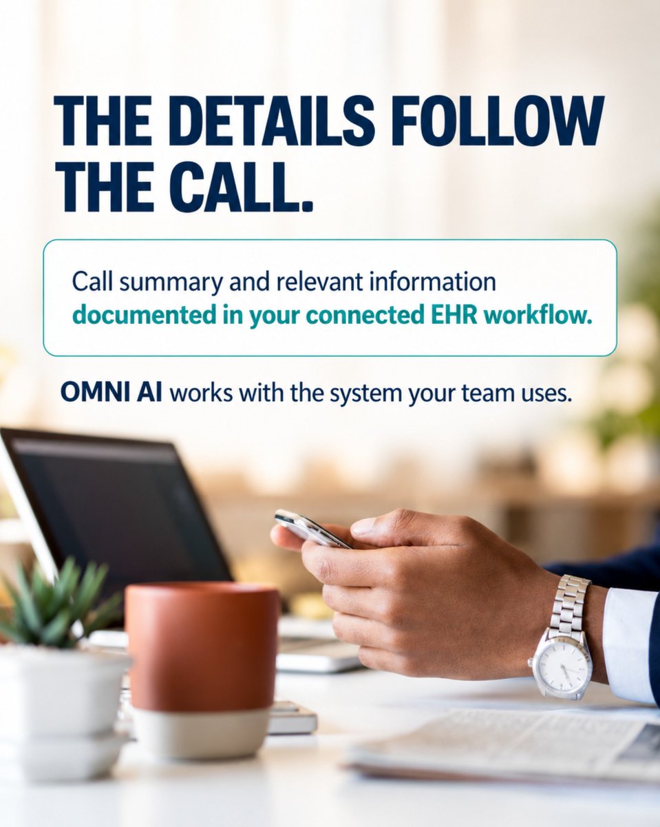 iclinic_'s tweet photo. Picking up where a patient call left off starts with clear information.

OMNI AI captures the request, records the action taken, and documents the interaction in the connected 

EHR workflow. Your team has the context to review the outcome.
.
.
#iClinicAI #EHRIntegration https://t.co/tub2UH3Pdr