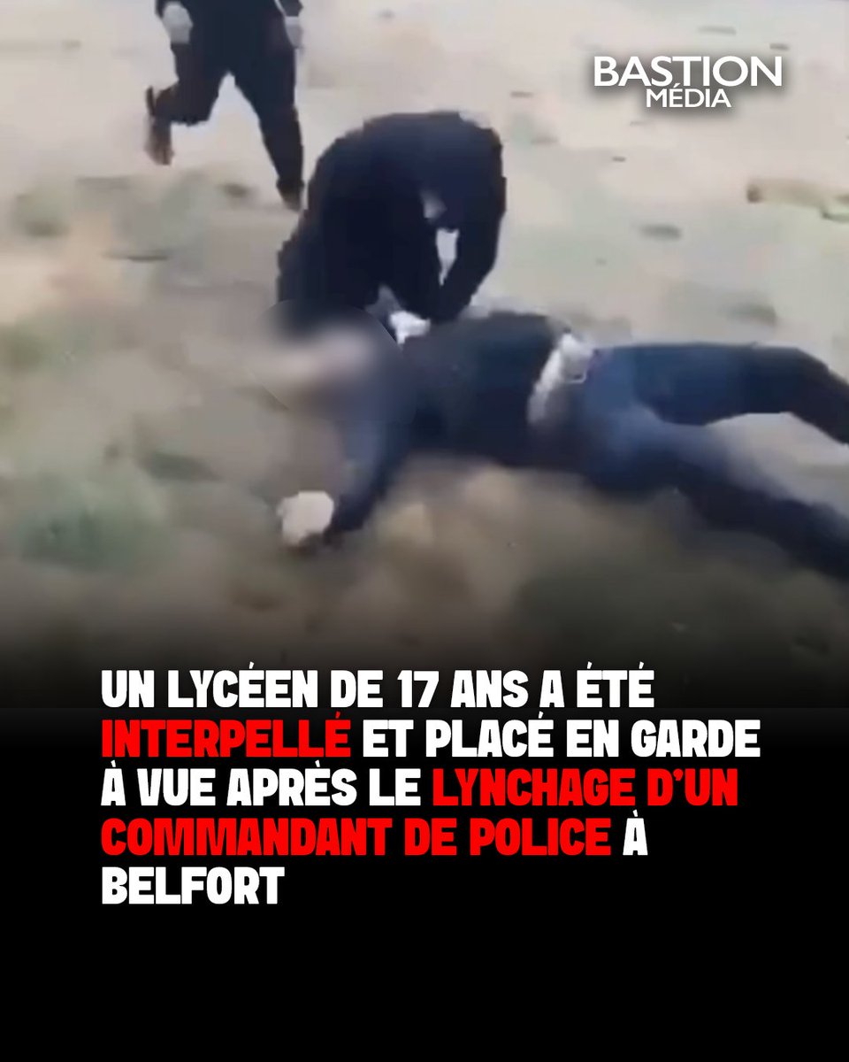 BastionMediaFR's tweet photo. ‼️🇫🇷 𝗔𝗟𝗘𝗥𝗧𝗘 𝗜𝗡𝗙𝗢 — Un lycéen de 17 ans a été INTERPELLÉ et placé en GARDE À VUE après le lynchage d’un commandant de police à Belfort.

(Source : BFMTV) https://t.co/uTvwvsrVFy