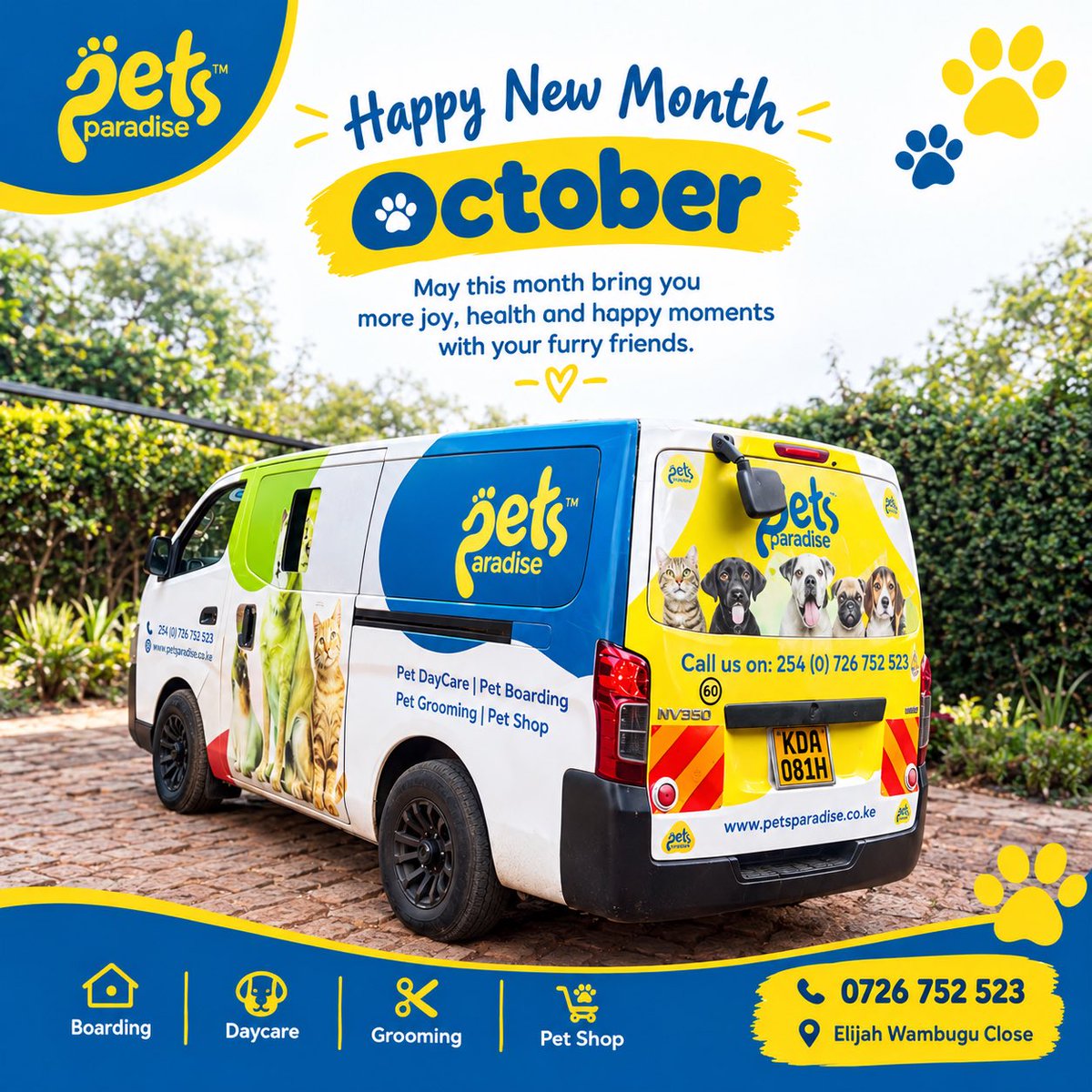 PetsParadiseKE's tweet photo. 💙💛 Hello, October! 💛💙🐾

A brand-new month of happy tails, playful days, fresh grooms &amp; lots of cuddles! 🐶🐱✨

Here’s to a beautiful October filled with happy pets and happy moments. 🐾💛

#PetsParadiseKenya #HelloOctober #HappyNewMonth #HappyPets https://t.co/gpduvXo7yu