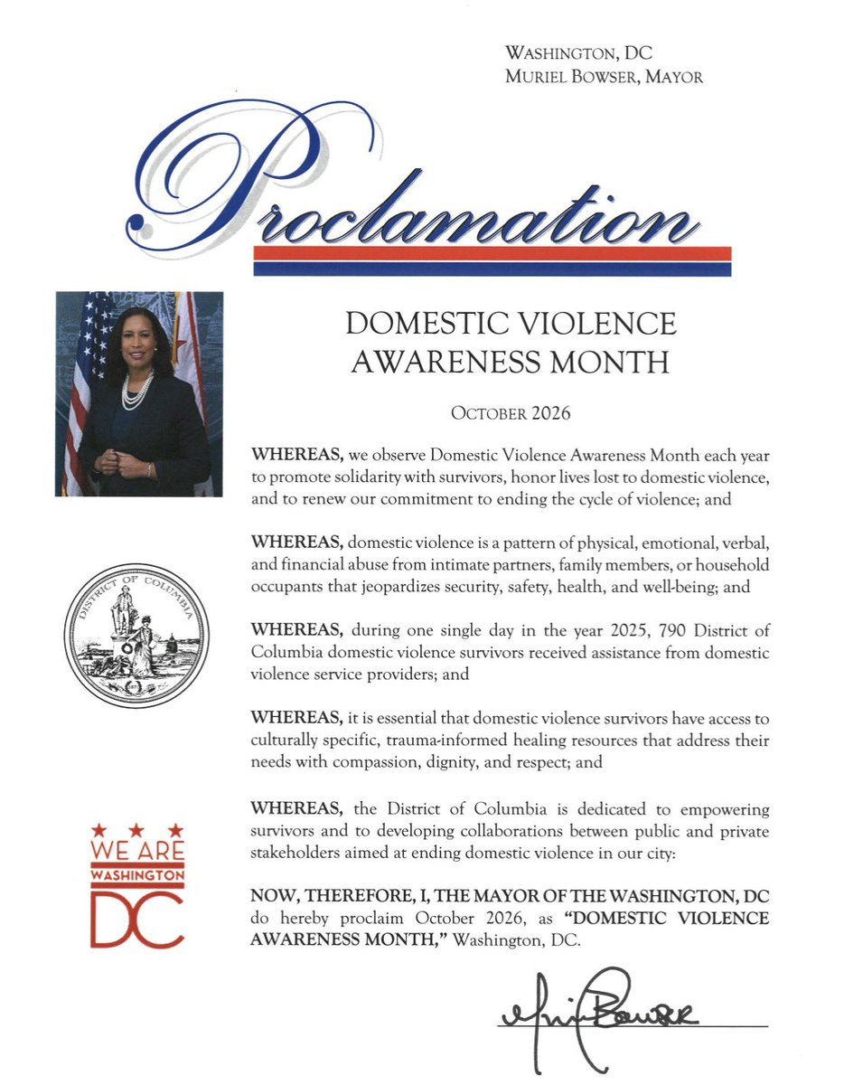 OVSJG_DC's tweet photo. October marks Domestic Violence Awareness Month, &amp; OVSJG is proud to champion this critical cause. We continue to invest in organizations that provide life‑saving services &amp; unwavering support to victims &amp; survivors of domestic violence. #Every1KnowsSome1 #DVAM26 #SaferStrongerDC https://t.co/0b4oalnfDW