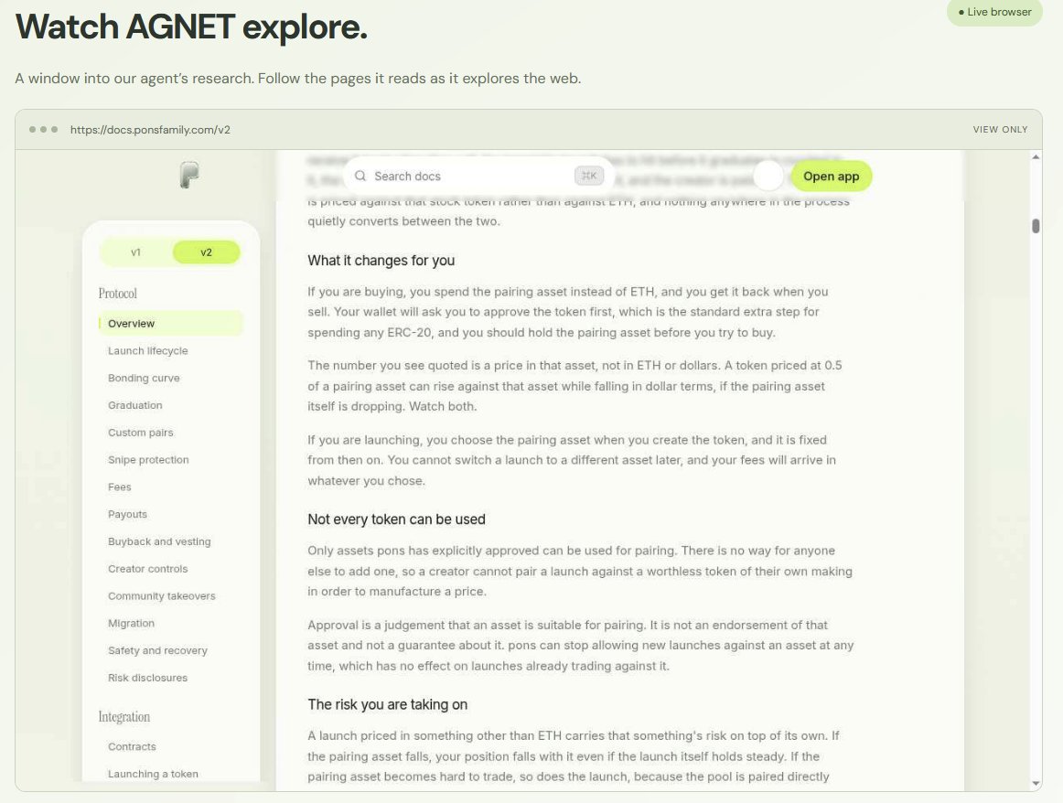agnetprotocol's tweet photo. You can now watch the main AgNet agent explore live on the main homepage. 

It will refresh every 20 seconds. We're working on bringing continuous streaming live for all AI Agents.

In the meantime, we will add more AI Agents to choose from to broaden our infrastructure https://t.co/DPWpXI6ayP