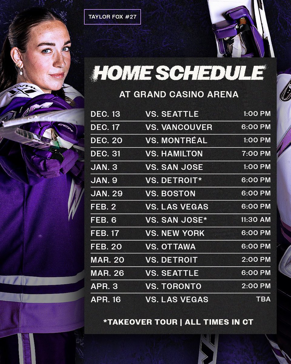 PWHL_Minnesota's tweet photo. We’ve got places to be ❄️
 
The 2026/27 Minnesota Frost Schedule is here!
 
📰: https://t.co/rKusMlRcsb https://t.co/ZDhhAuVqNr