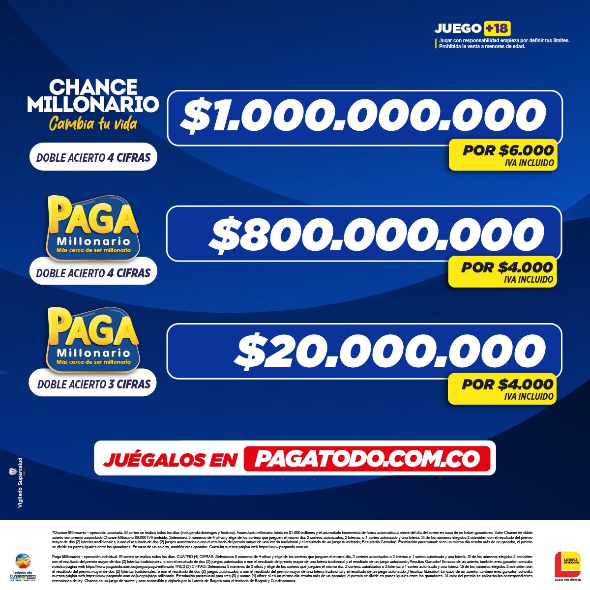 pagatodo's tweet photo. ⭐ ¡Hoy el acumulado del Combo Millonario está en los $1.820 millones! 💰
🎯 Juégalo por solo $14.000 IVA incluido en https://t.co/9lvHY9PgS6, 📲 https://t.co/D0qL05Ssyq o en tu punto Paga Todo favorito
🍀 ¡La suerte podría estar cerca! ✨ https://t.co/jKcKJqXwaW