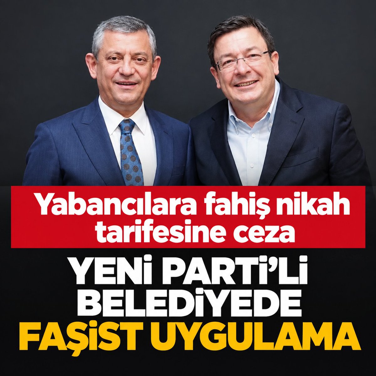 yeniakit's tweet photo. Yeni Partili Çanakkale Belediyesinde nikâh skandalı: Yabancıya 10 kat ücret, TİHEK’ten 256 bin lira ceza

Türk vatandaşı 2 bin 500 lira ödüyor, yabancı uyruklu için tarife 25 bin liraya çıkıyor. Yeni Partili Çanakkale Belediyesinin nikâh ücretindeki 10 katlık farkı TİHEK’in incelemesine takıldı. Kurul, uygulamayı ayrımcılık yasağının ihlali olarak değerlendirdi ve belediyeye 256 bin 357 lira ceza kesti.
