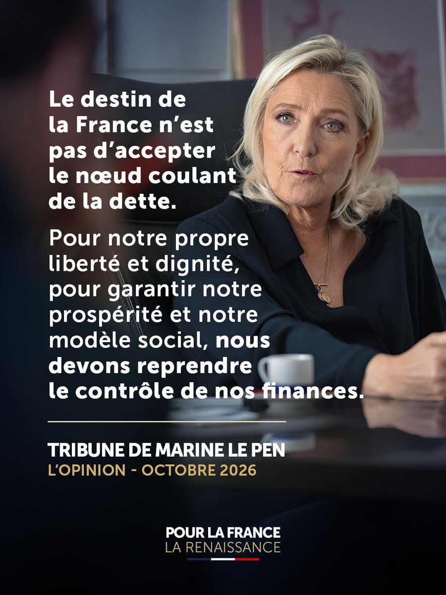 RNational_off's tweet photo. Reprendre le contrôle de nos finances est un impératif de souveraineté mais aussi un engagement que nous prenons devant les Français.

Libérer la France de la dette, c'est préserver notre modèle social et rendre à notre pays sa liberté !

🗞️ Lire la tribune : https://t.co/5tn4fE0q49

💪🏻 Participez à la campagne : https://t.co/6ZJg9pxkKA