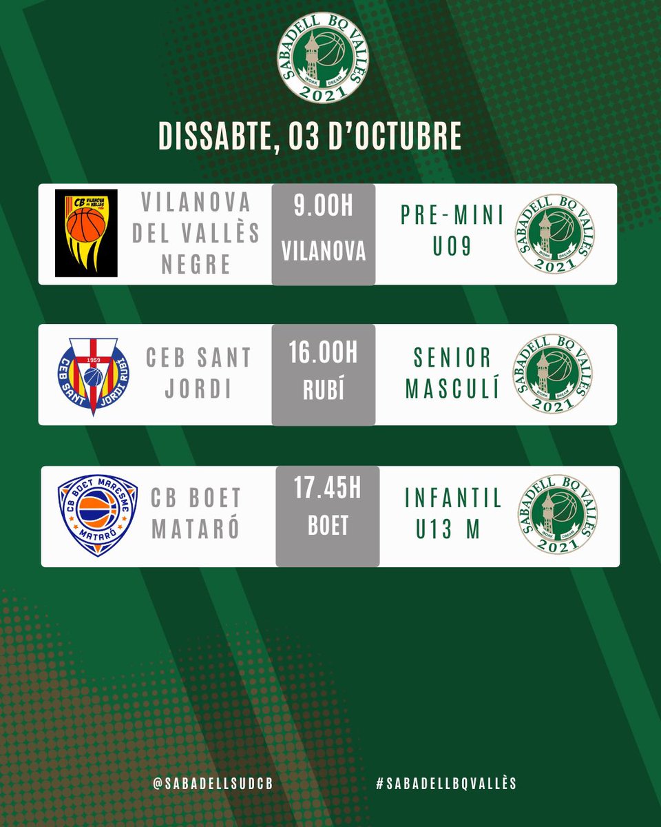 SbdBQValles's tweet photo. 💚PARTITS DEL CAP DE SETMANA💚 https://t.co/Gfknqfahdb