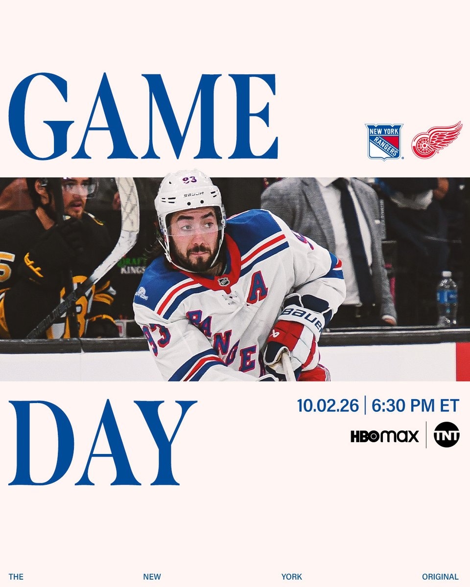NYRangers's tweet photo. Back at it in Motor City 

📍: Detroit, MI
⏰: 6:30pm
📺: TNT, HBO Max https://t.co/cqUpCyzFSK