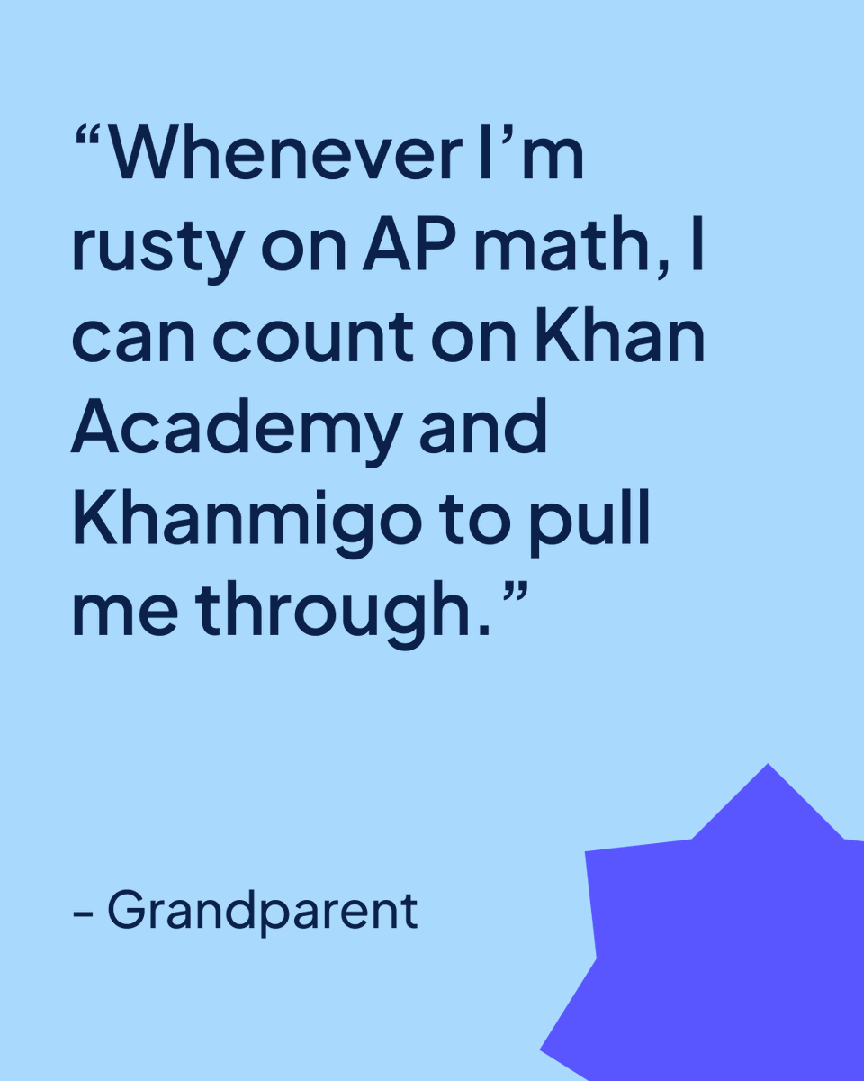 khanacademy's tweet photo. The person helping with homework may need a refresher too.

Khanmigo can help parents and grandparents revisit concepts and support their learners with more confidence: https://t.co/iOSsho1Ai4 https://t.co/hpfF78y3Qb