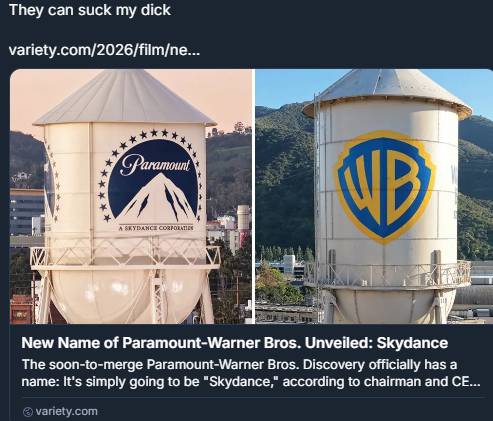 DamagedQueenB's tweet photo. #RIPWB #RIPParamount #fuckSkydance #WB #WarnerBros #Paramount #Skydance
Paramount 1912 - 2026
Warner Bros 1923 - 2026 https://t.co/VlTDDw1SUc