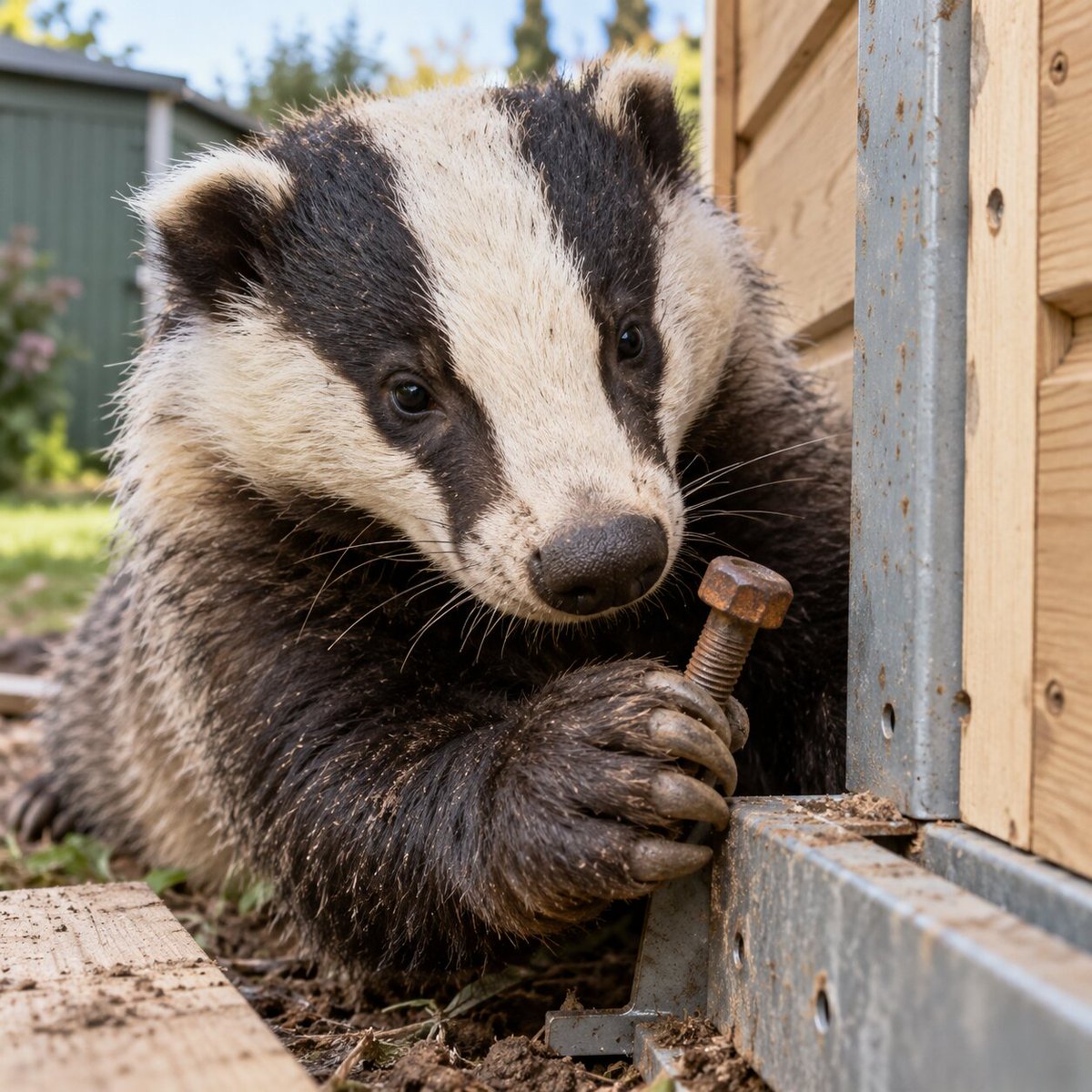 gridbarter's tweet photo. Bolt Badger $BOLT
A badger holding one rusty bolt beside a half-built garden shed. There is one bolt left over and it refuses to say from where. https://t.co/wTIfsFNyKU