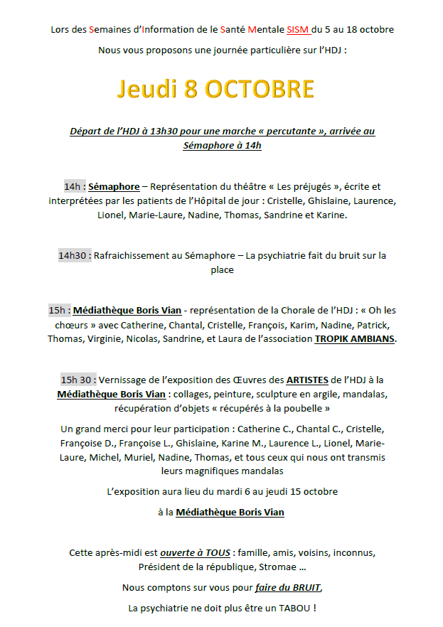 CHMartigues's tweet photo. [ C’est la 37e édition de la Semaine d’Information sur la Santé Mentale (SISM) ] https://t.co/aezNppjz5J
