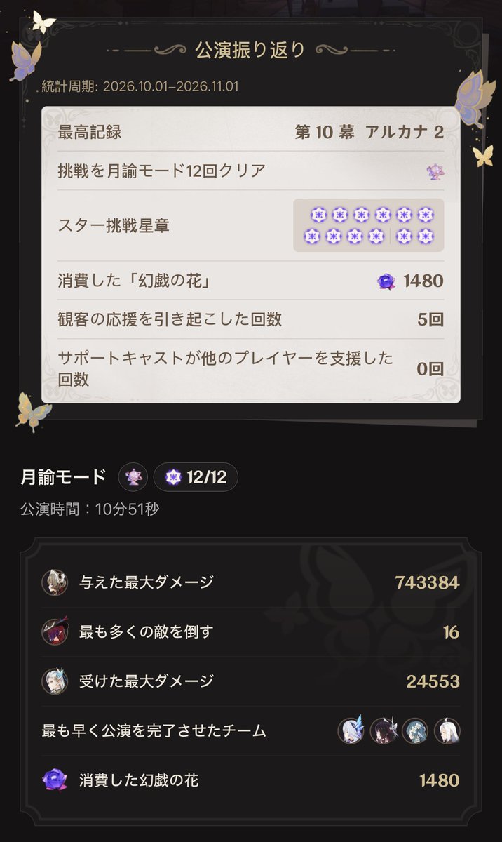 NullitasNulli's tweet photo. 今期の幻想シアターは珍しく一度も巻き戻しをせず、再挑戦も4〜5回程度で✡️12獲得できました。
凍結＋風はかつての神鶴万心からの得意分野なので、その経験が活きたのかも？

詳しくはホヨラボにて→ https://t.co/tf4cnQctEY
#原神 #幻想シアター #神里綾華 #スカーク https://t.co/hBKC8eXI5P